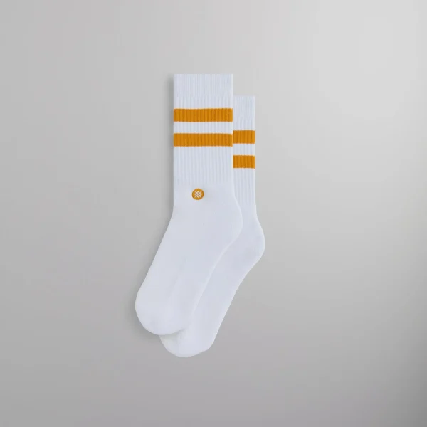 kith x stance classic crew socks white with gold accents - KITH-SHOP