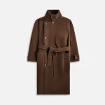 lemaire brown chine wrap coat with contrast stitching - KITH-SHOP