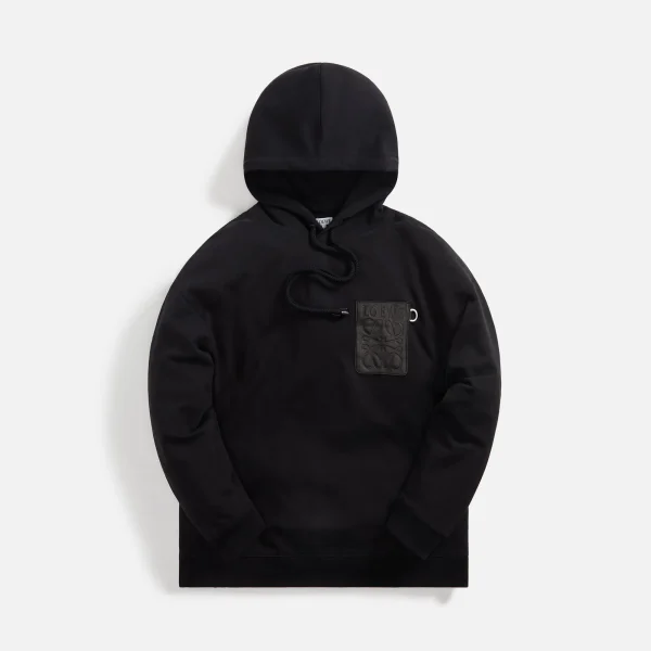 loewe anagram black leather patch hoodie - KITH-SHOP