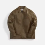 loewe dark olive green leather zip up overshirt - KITH-SHOP