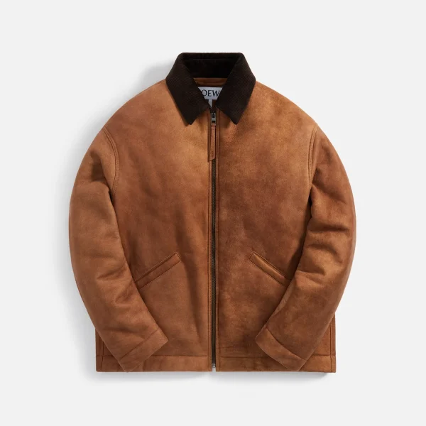 loewe shearling workwear jacket in white and camel - KITH-SHOP