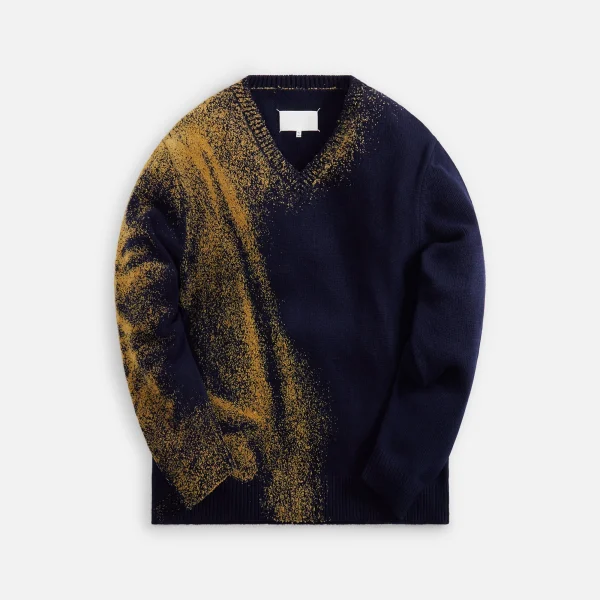 margiela 5gauge ancestral v neck sweater navy - KITH-SHOP