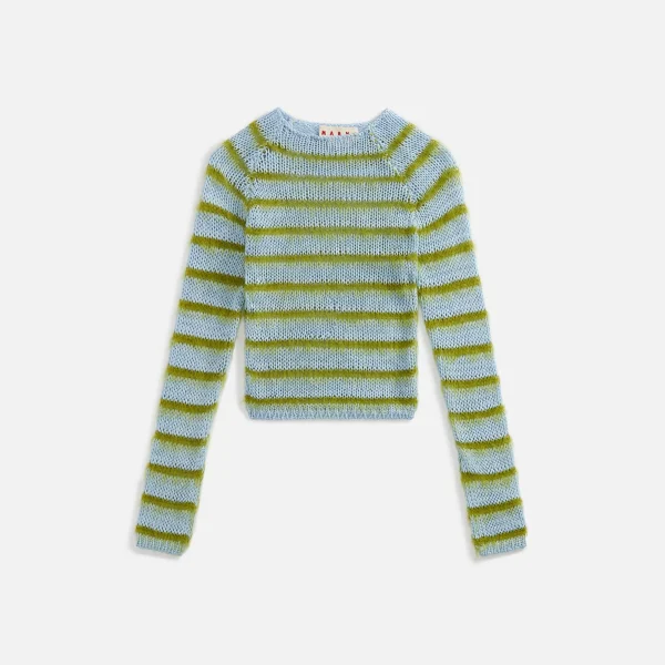 marni bicolor round neck brushed stripe sweater in iris black - KITH-SHOP