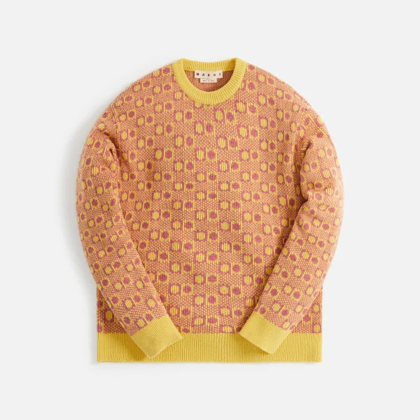 marni cassis jacquard shetland wool round neck sweater - KITH-SHOP