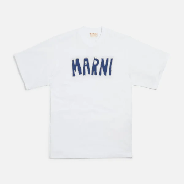 marni cotton jersey cutout logo tee lily white - KITH-SHOP