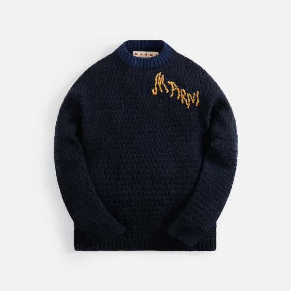 marni shetland wool sweater with embroidered logo ink - KITH-SHOP