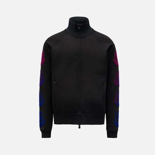 moncler brushed cotton fleece zip up cardigan black - KITH-SHOP