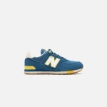 new balance 574 classic grade school shoes dark blue chartreuse - KITH-SHOP