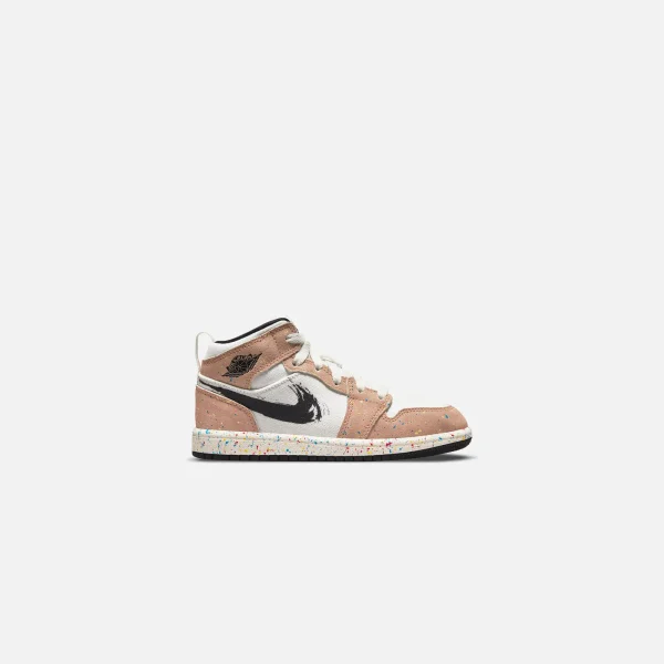 nike pre school air jordan 1 mid se sail black cider chile red yellow - KITH-SHOP