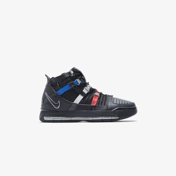 nike zoom lebron iii qs black metallic silver university red - KITH-SHOP