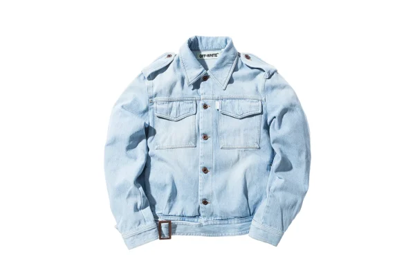 off white bleach denim military jacket white - KITH-SHOP