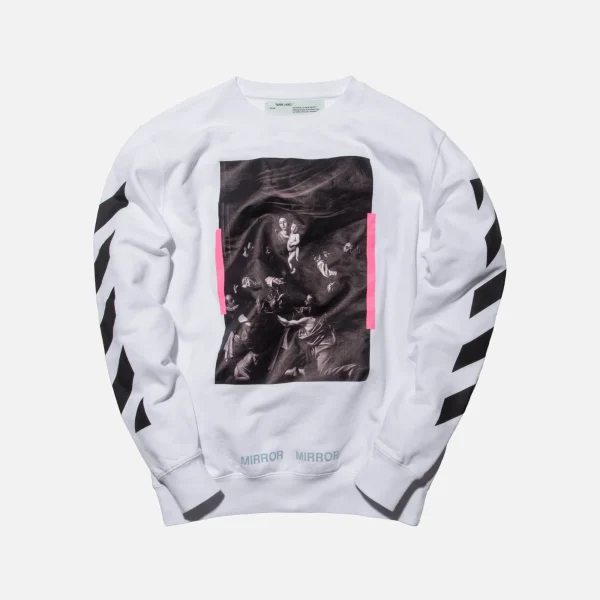 off white caravaggio diagonal crewneck sweatshirt white - KITH-SHOP