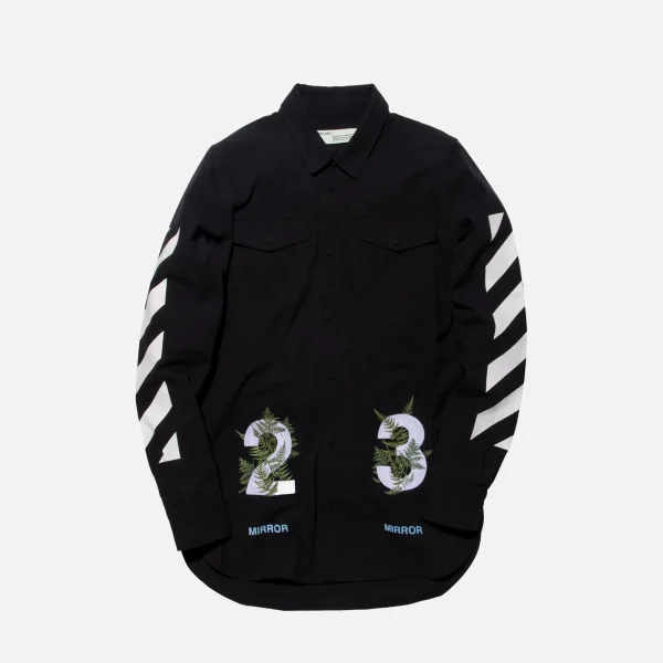 off white diagonal fern print button up shirt black - KITH-SHOP