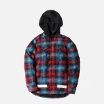 off white diagonal print flannel hoodie red and navy - KITH-SHOP