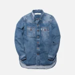 off white diagonal spray denim button up shirt in light blue - KITH-SHOP