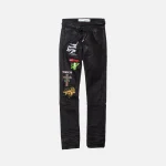 off white mixed rock slim fit denim jeans black with multi color details - KITH-SHOP