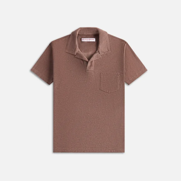 orlebar brown terry towel resort polo shirt in plum wine - KITH-SHOP