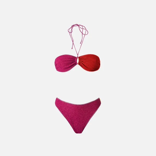 oseree lumiere bicolor bandeau bikini set red fuchsia - KITH-SHOP