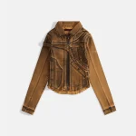 ottolinger fitted denim jacket with brown black paint design - KITH-SHOP