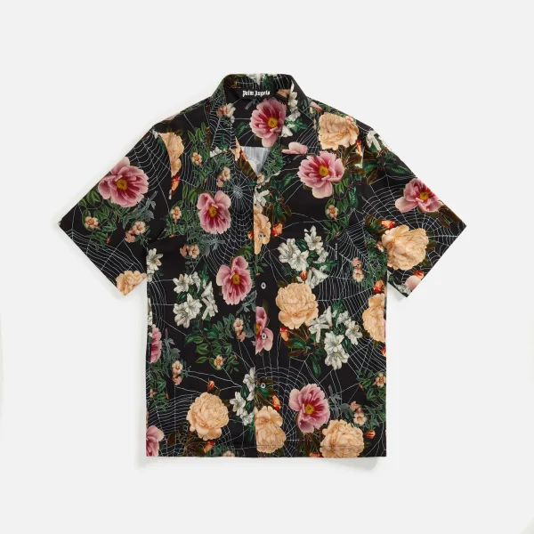 palm angels black multicolor floral print bowling shirt - KITH-SHOP