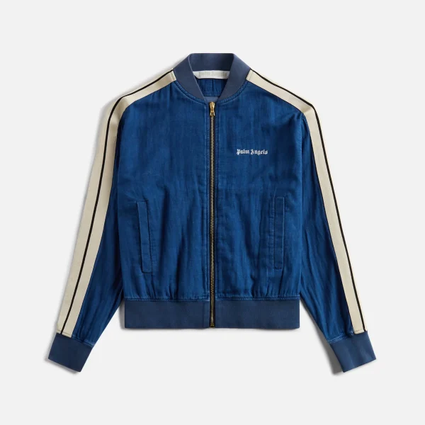 palm angels indigo chambray bomber jacket with off white accents - KITH-SHOP