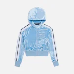 palm angels light blue white chenille hooded track jacket - KITH-SHOP