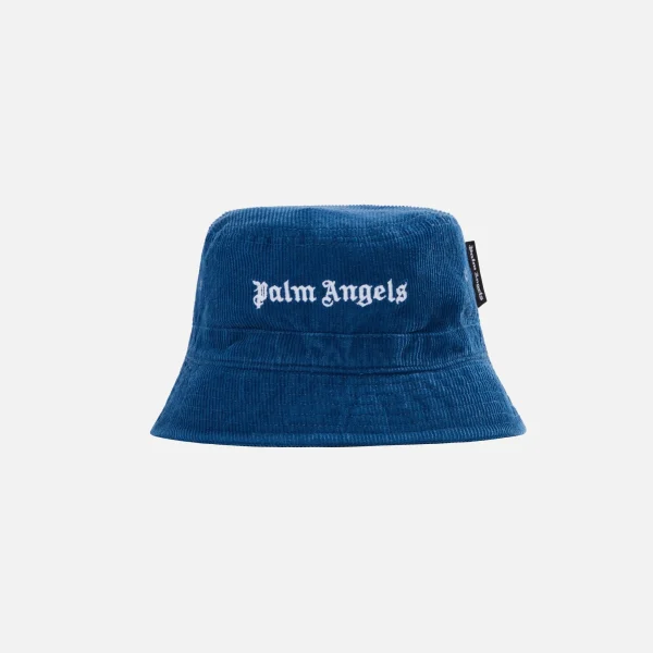 palm angels navy cord logo bucket hat - KITH-SHOP