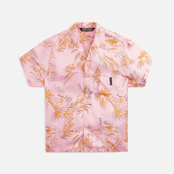 palm angels pink gold abstract palms bowling shirt - KITH-SHOP