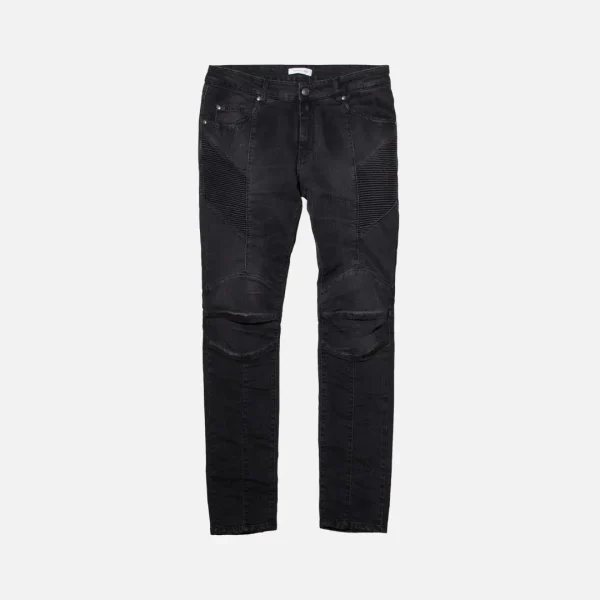 pierre balmain black biker style denim jeans - KITH-SHOP