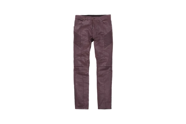 pierre balmain waxed burgundy moto jeans - KITH-SHOP