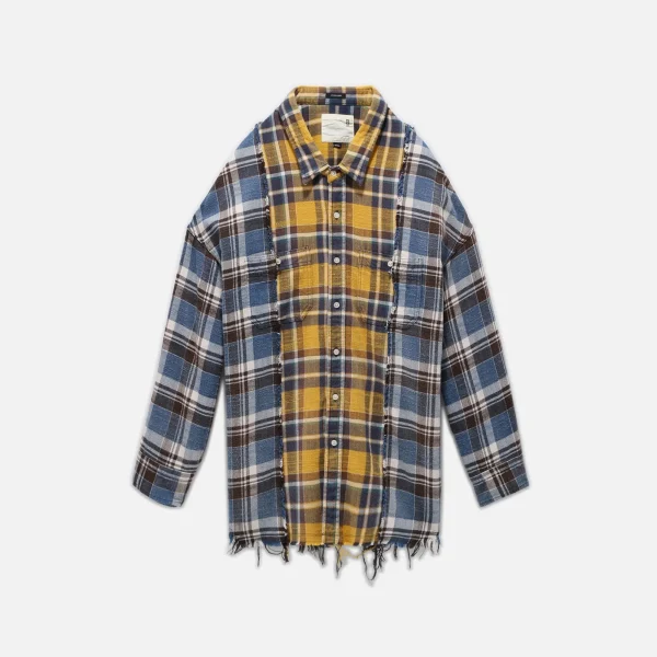 r13 drop neck plaid work shirt in blue and yellow - KITH-SHOP