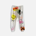 r13 graffiti print drop crotch sweatpants white - KITH-SHOP