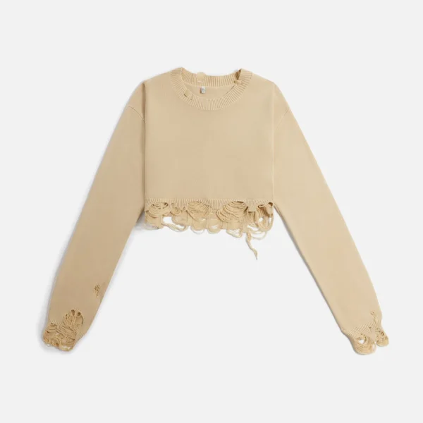 r13 khaki destroyed cropped pullover sweater - KITH-SHOP