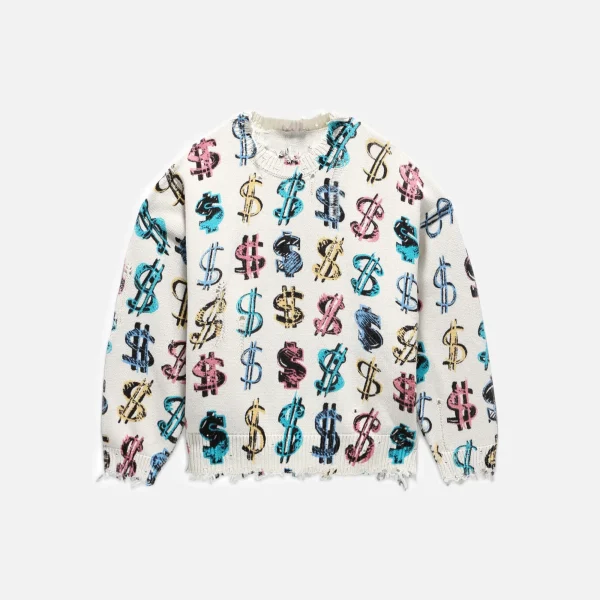 r13 oversized multicolor dollar sign sweater - KITH-SHOP