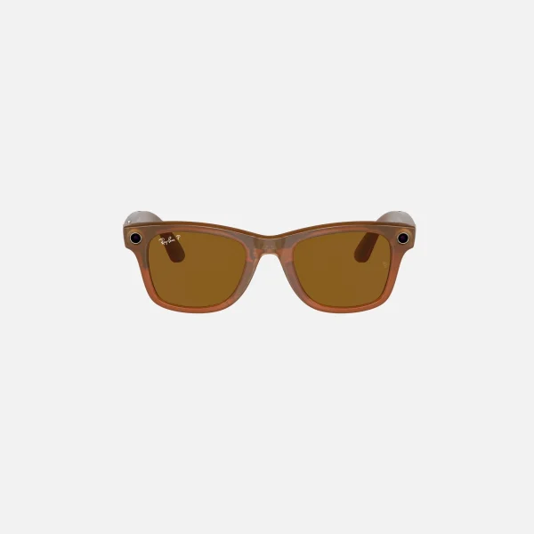 ray ban meta wayfarer sunglasses shiny caramel frame brown lenses - KITH-SHOP