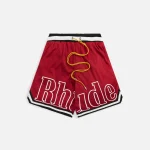 rhude maroon court logo shorts - KITH-SHOP