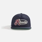 rhude navy script logo embroidered hat - KITH-SHOP