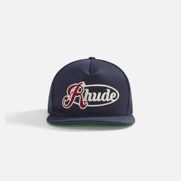 rhude navy script logo embroidered hat - KITH-SHOP