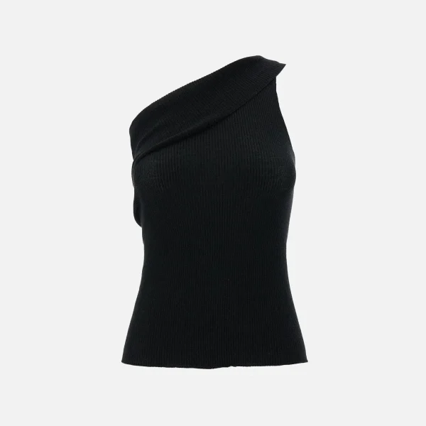 rick owens athena ribbed one shoulder black top - KITH-SHOP