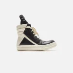 rick owens geobasket shoes black with milk white accents - KITH-SHOP