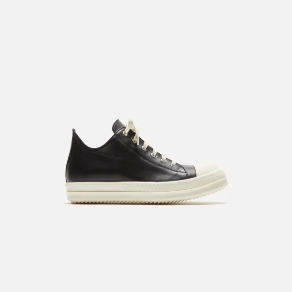 rick owens low top leather sneakers in black and white - KITH-SHOP