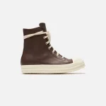 rick owens porterville saddle leather sneakers in milk white - KITH-SHOP