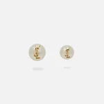 saint laurent asymmetric ysl pearl earrings in cream - KITH-SHOP