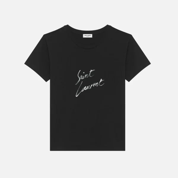 saint laurent black logo graphic t shirt - KITH-SHOP