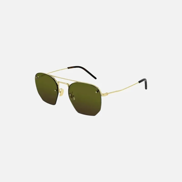 saint laurent green round wire frame double bridge sunglasses - KITH-SHOP