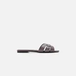 saint laurent gris apia cuir maine tribute slide sandals - KITH-SHOP