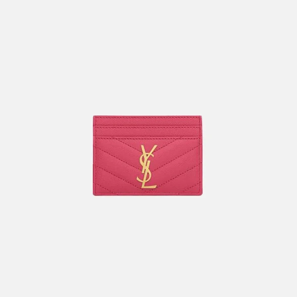 saint laurent ysl fuchsia leather credit card holder - KITH-SHOP