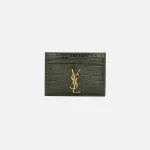 saint laurent ysl monogram embossed card holder foliage green - KITH-SHOP