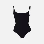 square neck open back one piece swimsuit black - KITH-SHOP