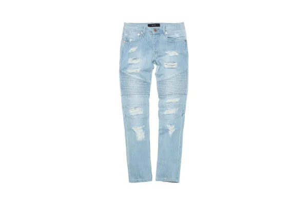 stampd distressed moto denim jeans indigo - KITH-SHOP